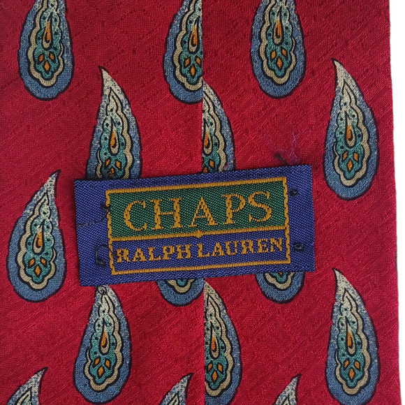 Vintage Chaps Tie Red Blue 100% Silk Made in USA Geometric - Picture 4 of 8